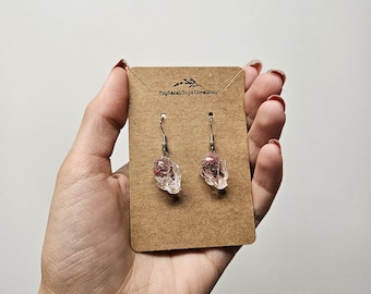 Flower Cat Skull | Resin Earrings | Flowers in Resin | Silver Chain | Resin Pendant | Skull Earrings | Pink Flowers | Oddities