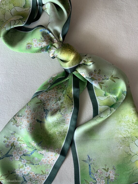 Spring Flowers Mulberry Silk Neck Scarf 100% Mulberry Silk 27 main image 2