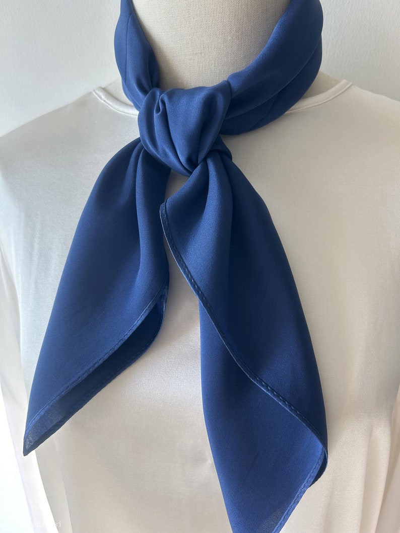 Pure Natural Mulberry Silk Scarf 26' x 26 Medium Dark Blue Plain Silk Neckerchief Hair Scarf Silk Scarf Gift Fashion Scarf for Her Him image 6