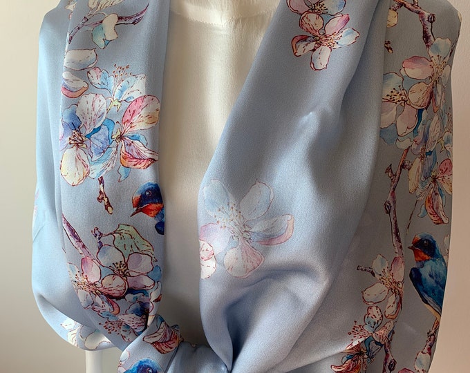 'Noir Birds & Blooms' 100% Cotton Scarf