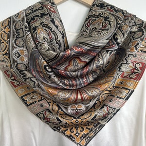 100% Natural Mulberry Silk Large Scarf 43" x 43" Paisley Multi Color Arts Silk Neck Scarf Silk Hair Wrap Paisley Silk Shawl Scarf Gift