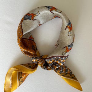 Mulberry Silk Scarf: Ancient Horses Print Neckerchief (21" x 21")