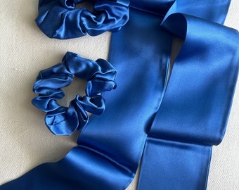 Pure Natural Mulberry Silk Narrow Scarf 39.5"x2.6" Silk Neck Scarf Hair Scarf Headband Bag Scarf Small Silk Scrunchies Blue Silk Scarf Gift