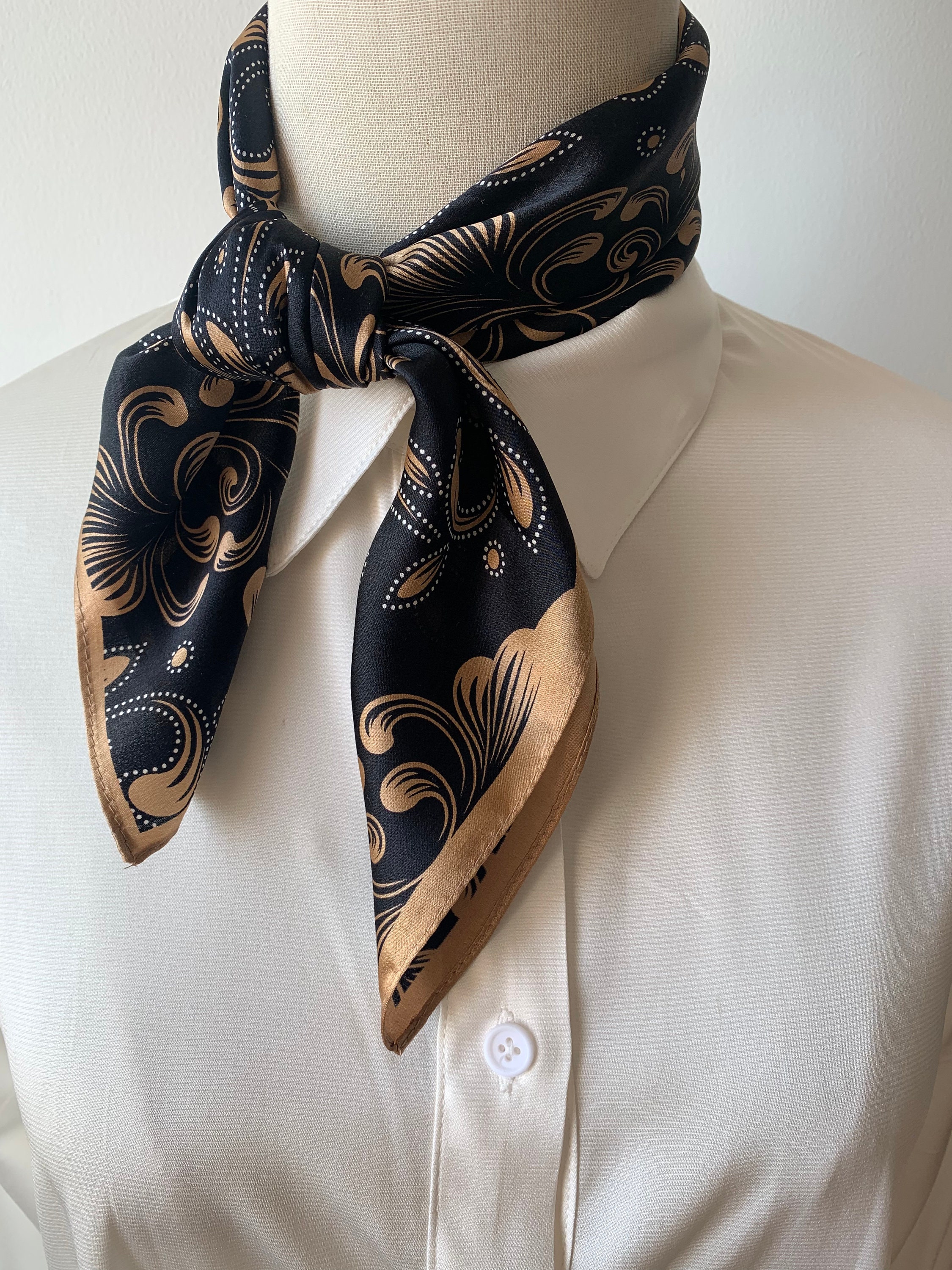 Mulberry Silk Scarf: Black & Gold Paisley Neckerchief (21