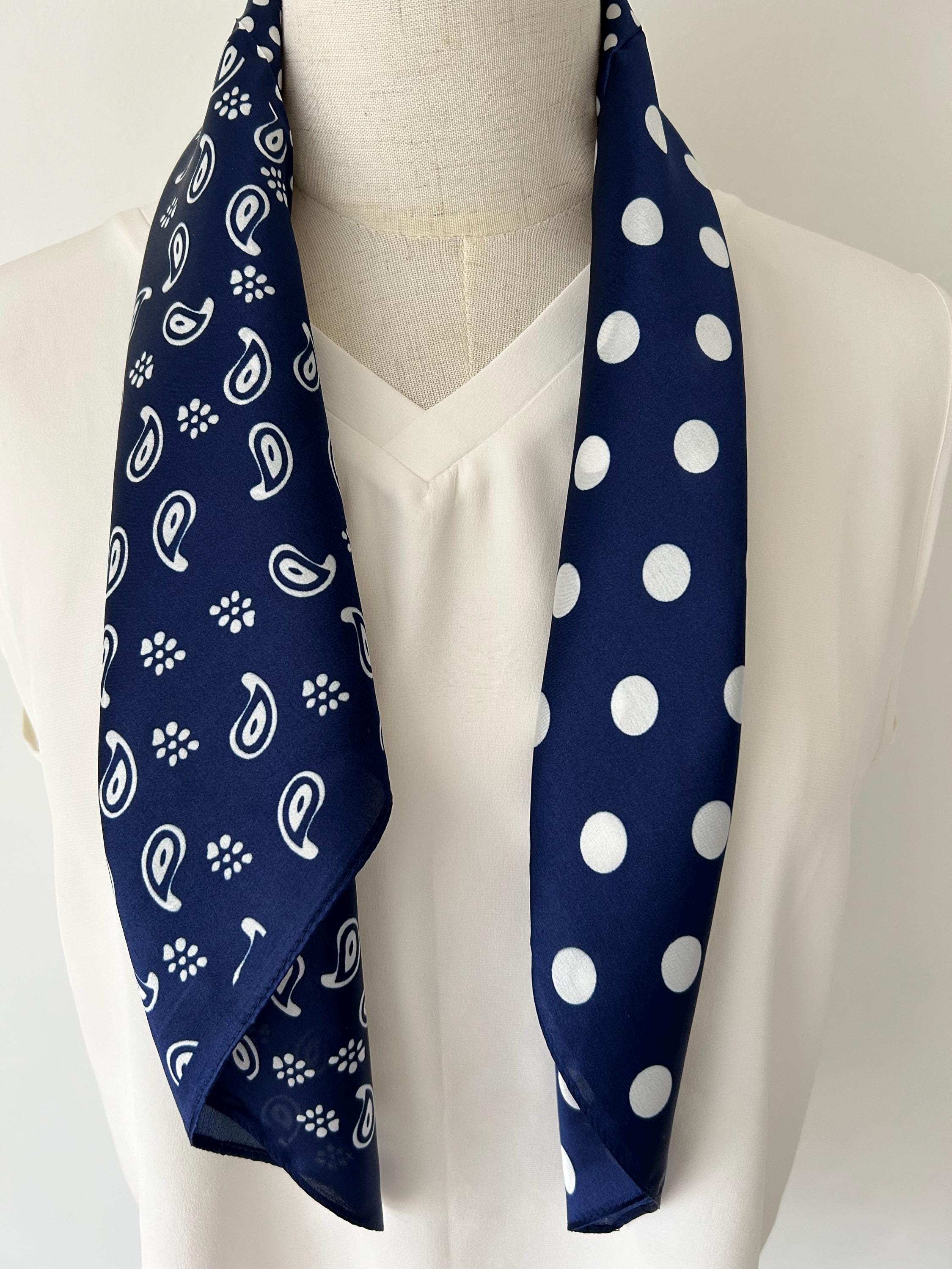 Mulberry Silk Scarf: Navy Blue Pattern Polka Dot Paisley  display picture 2