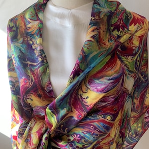Mulberry Silk Scarf: Abstract Art Print, Hand-Rolled Edges
