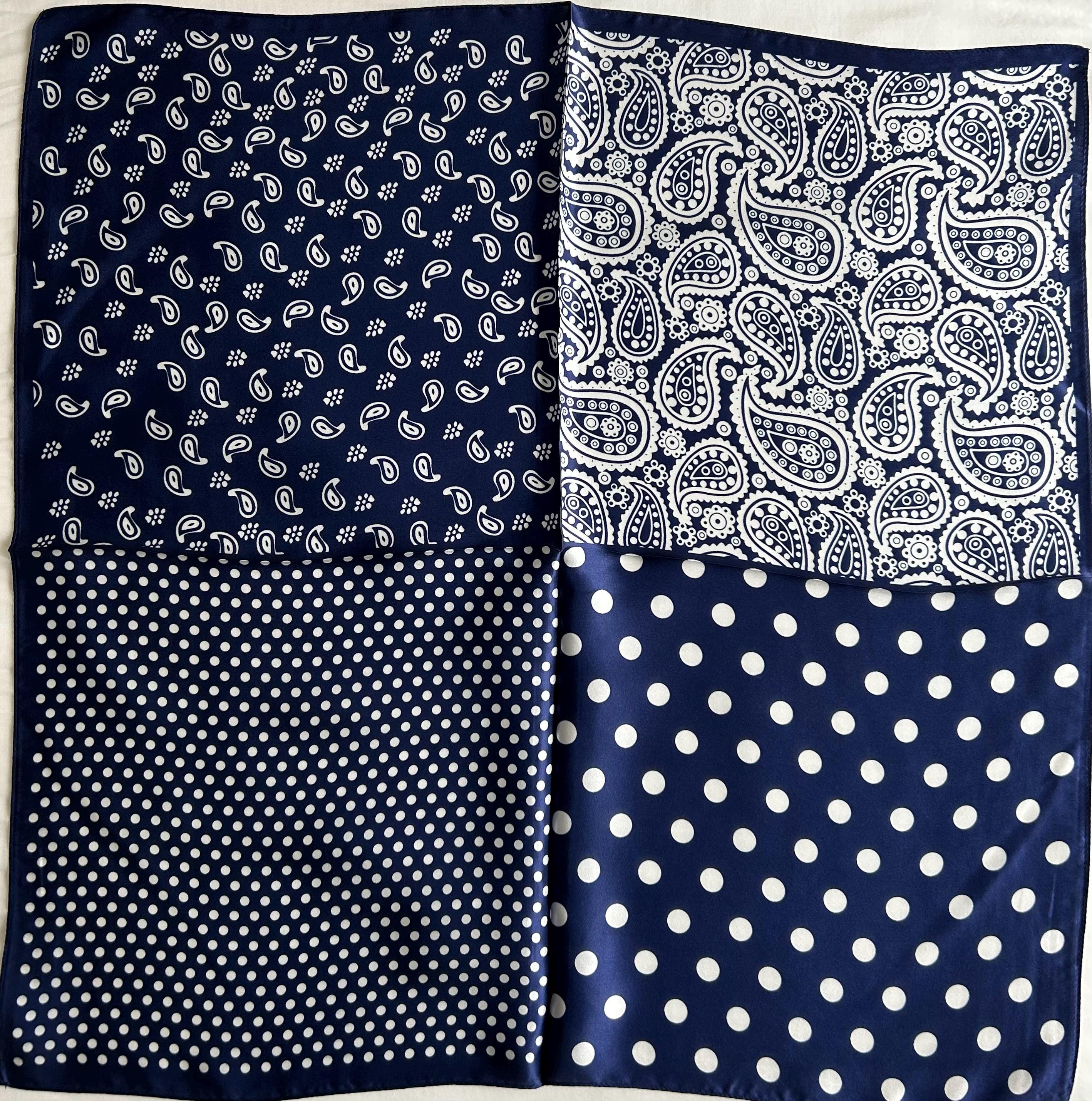 Blue Dot and Paisley Mulberry Silk Neck Scarf Mulberry Silk Scarf: Navy Blue Floral Sketch, 35 main image 4
