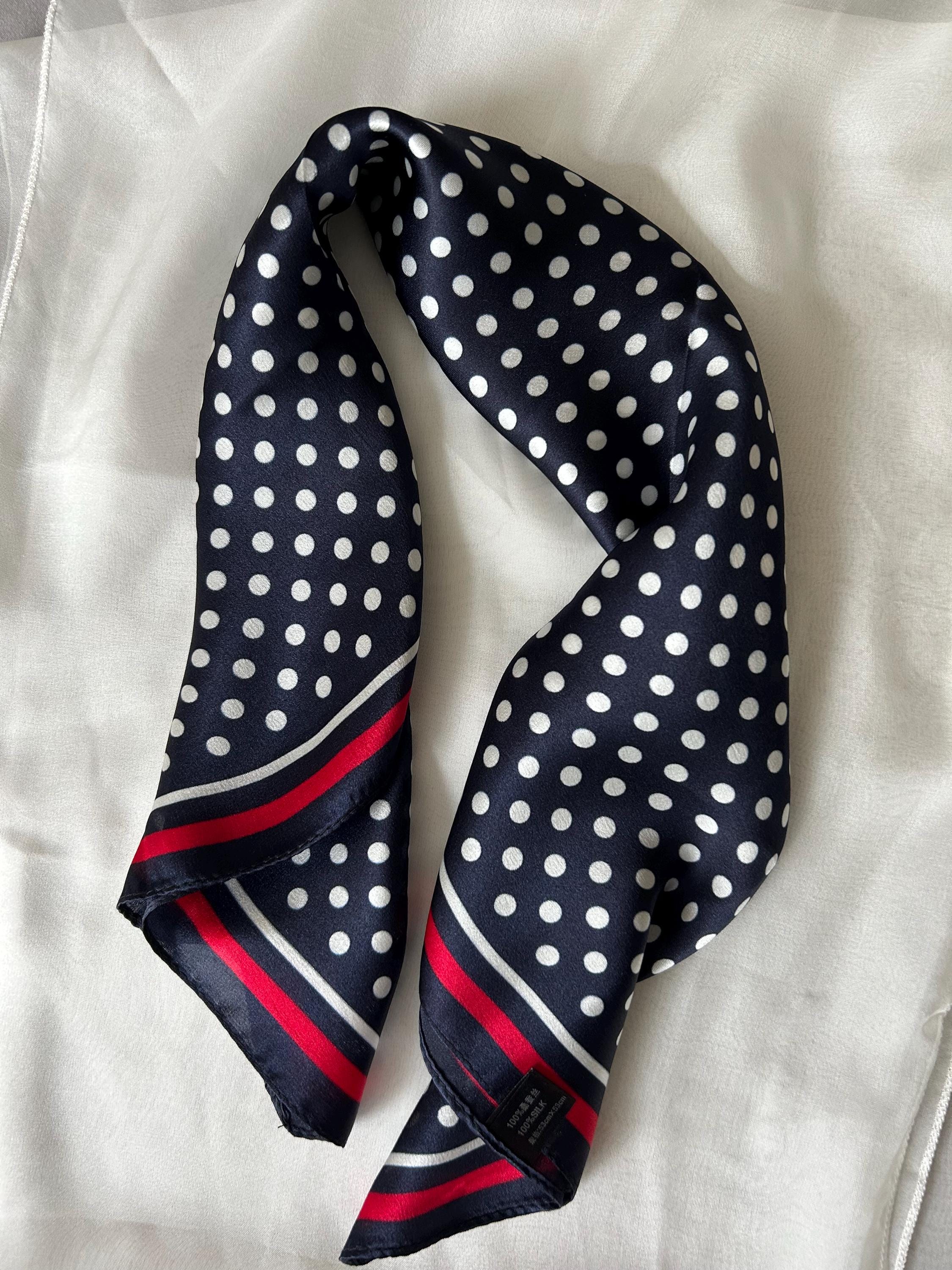 Mulberry Silk Scarf: Deep Navy Blue Polka Dots Neckerchief 