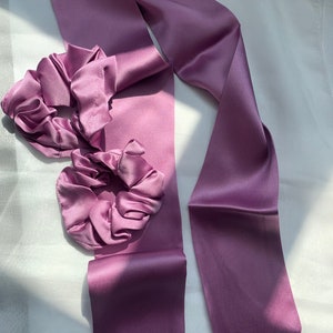 100% Natural Mulberry Silk Handmade Hair Scarf/Neck Scarf/Headband/Pony Scarf Two Scrunchie Set Light Purple All Seasons Occasions Gift