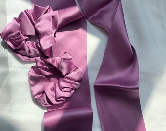 Mulberry Silk Hair Scarf & Scrunchie Set: Handmade Light Purple Pony Scarf