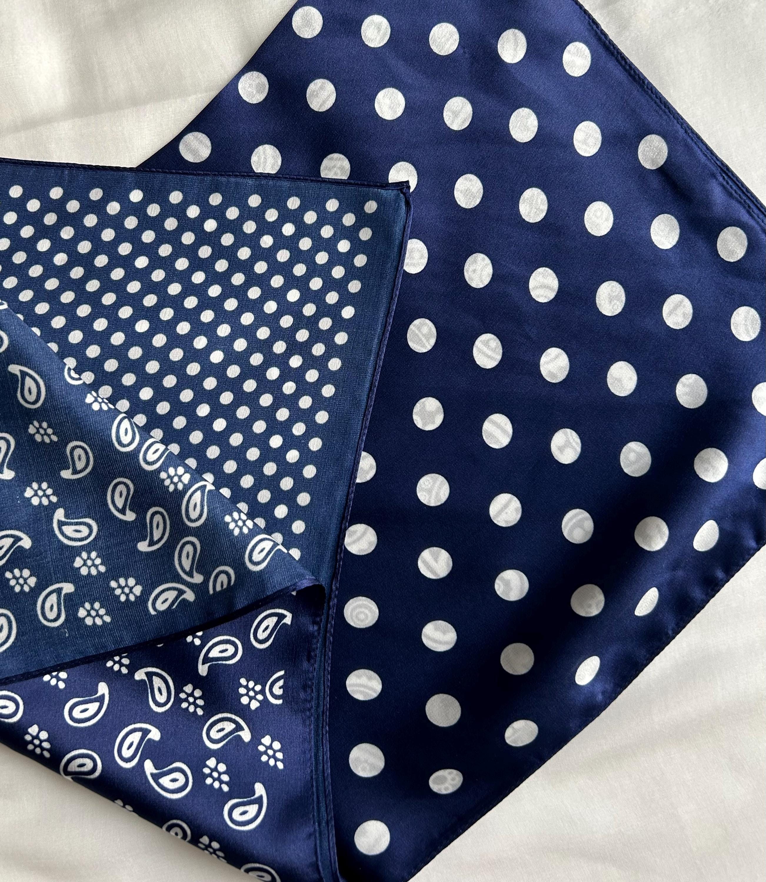 Blue Dot and Paisley Mulberry Silk Neck Scarf Mulberry Silk Scarf: Navy Blue Floral Sketch, 35 main image 3