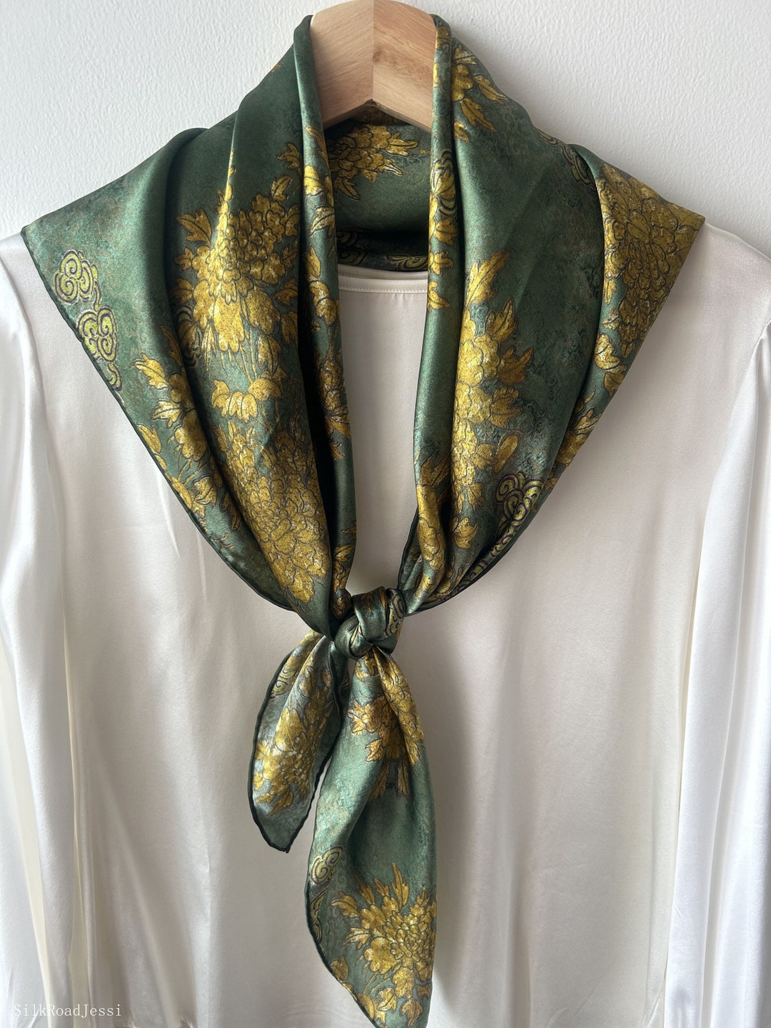 Silk Scarf in Gothic Floral Melon