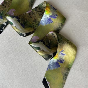 Mulberry Silk Skinny Scarf: Cranes & Peony Floral Neck Bow