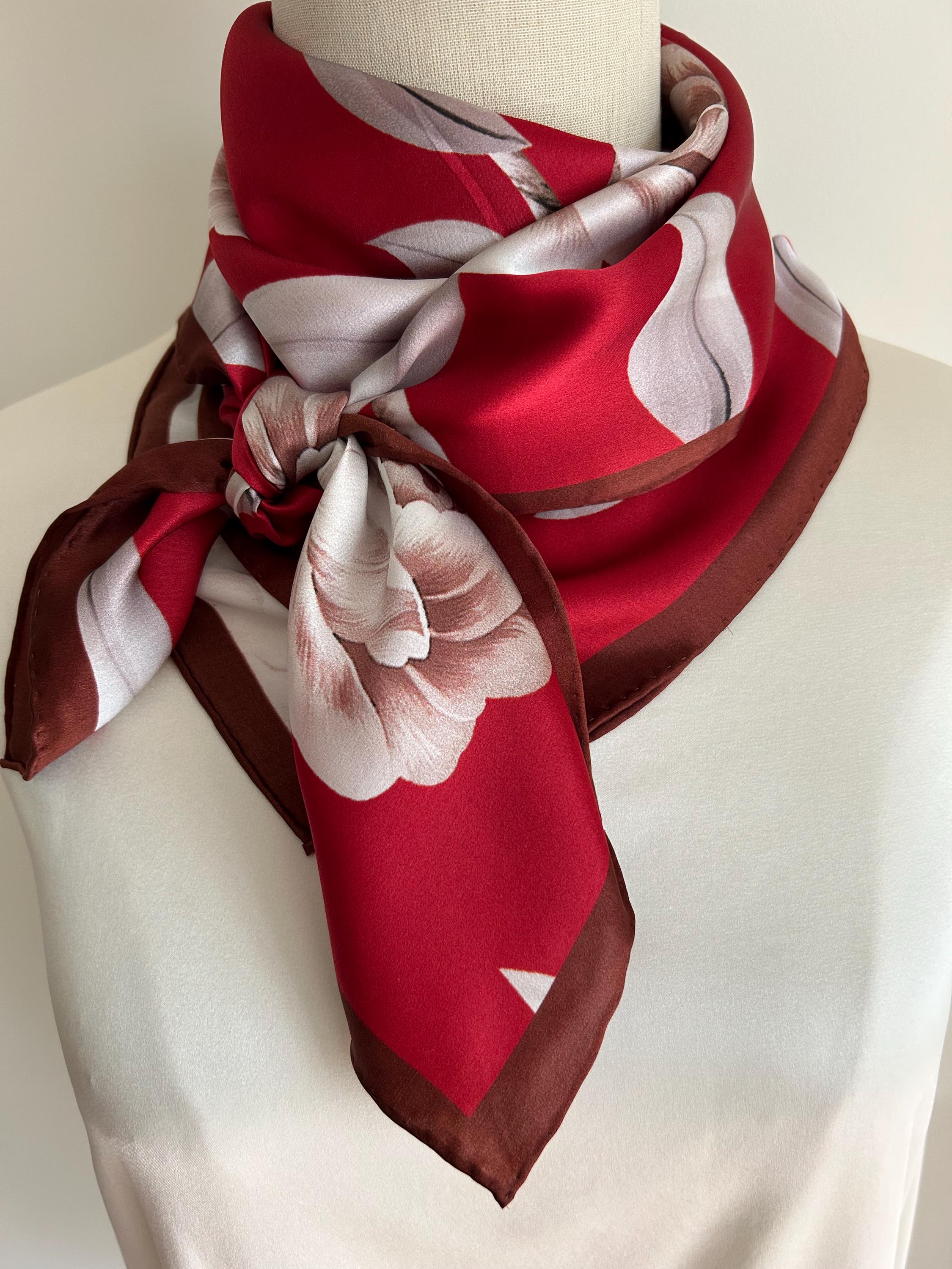 Red Floral Mulberry Silk Scarf: Elegant Oriental Print 35”x35” - Etsy