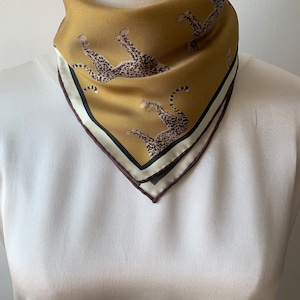 100% Silk Twill Scarf 26&quot; x 26&quot; Cheetahs Print Golden Silk Neckerchief Silk Headband Silk Hair Scarf Silk Scarf Gift