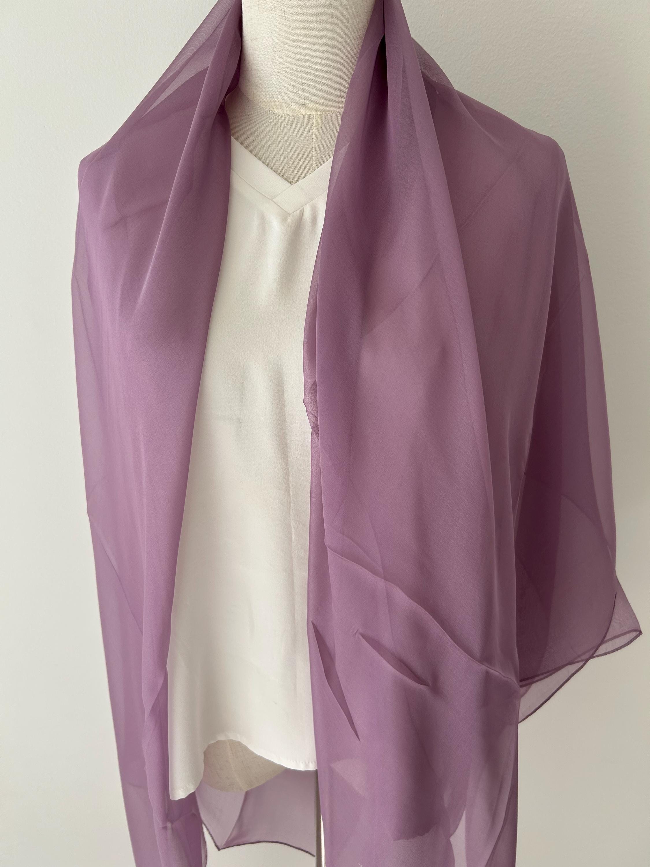 Foulard En Soie Macha Mt. 180x57 Cm - Violet Prune à Rayures Et Franges