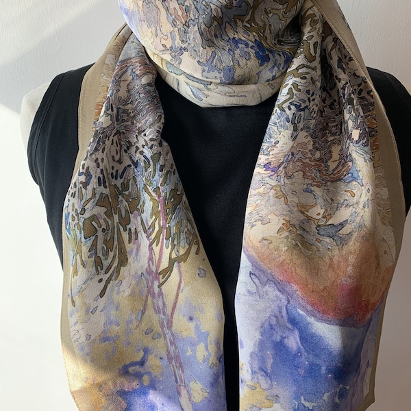 Écharpe Stylée Orange Et Violette – Motif Géométrique, Coton Blend