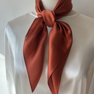 100% Natural Mulberry Silk 26"' x 26" Small to Medium Scarf Plain Color Russet Red Silk Neckerchief/Silk Hair Scarf/Silk Bag Scarf Gift