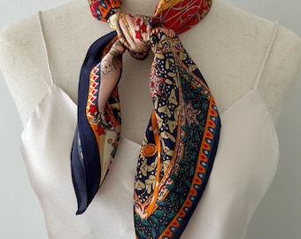 Mulberry Silk Scarf: Vibrant Floral Tree Art, 26" Square