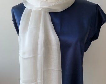 Pure Natural Mulberry Silk Chiffon White Large Scarf 71" x 43" Light Weight Sheer Long Silk Shawl Plain White Silk Neck Scarf Gift