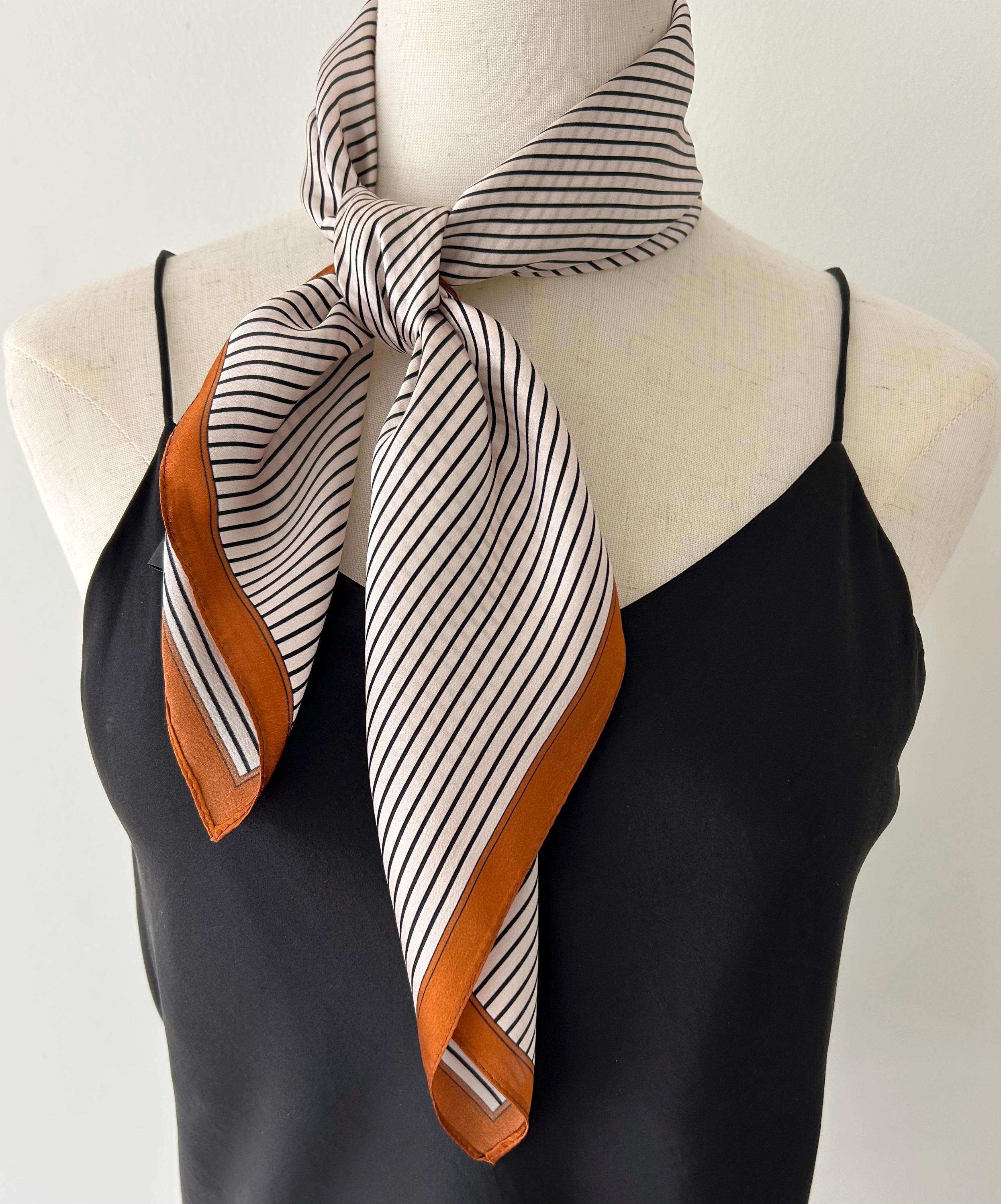 Cream and Orange Mulberry Silk Neck Scarf Mulberry Silk Square Scarf: West Lake Scenery, Orange & Pink  main image 4