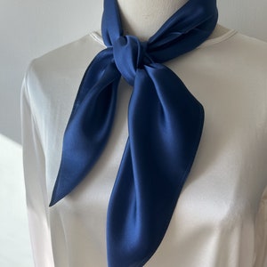 Pure Natural Mulberry Silk Scarf 26' x 26 Medium Dark Blue Plain Silk Neckerchief Hair Scarf Silk Scarf Gift Fashion Scarf for Her Him image 1