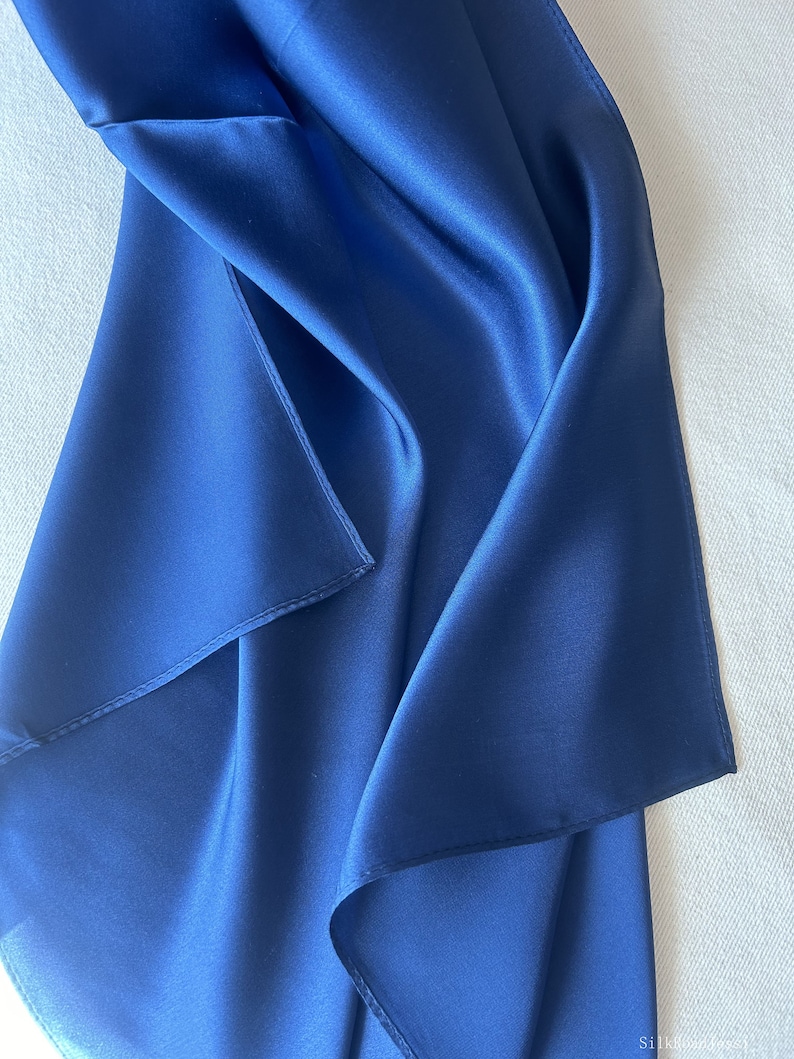 Pure Natural Mulberry Silk Scarf 26' x 26 Medium Dark Blue Plain Silk Neckerchief Hair Scarf Silk Scarf Gift Fashion Scarf for Her Him image 7