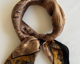 Mulberry Silk Scarf: Gold Art Pattern Neckerchief (21"x21")