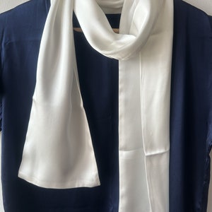 100% Natural Mulberry Silk Narrow Scarf 60&quot; x 6.6&quot; Soft White Ivory Silk Neck Scarf Hair Scarf Accent White Scarf Gift Bridal Scarf