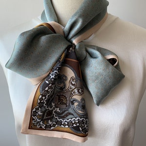 Pure Natural Mulberry Silk Narrow Long Scarf 59 x 6.3 Greyish Blue Brown Silk Neck Scarf Hair Scarf Accent Silk Scarf Silk Scarf Gift image 5