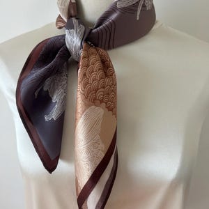 100% Natural Mulberry Silk 26&quot; x 26&quot; Silk Scarf Purple Mauve Brown Silk Neckerchief Bandana Hair Scarf Shirt Silk Scarf Oriental Motif
