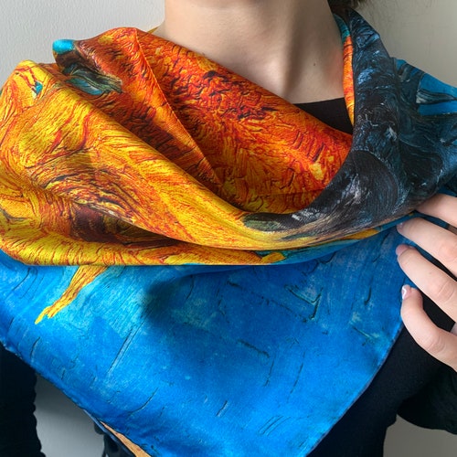 Van Gogh Sunflower Silk Scarf: Hand-rolled Mulberry Silk Shawl - Etsy