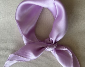 100% Natural Mulberry Silk 21&quot;&#39; x 21&quot; Small Scarf Lavender Light Purple Small Neckerchief Hair Scarf Bag Scarf Fashion Pastel Scarf Gift