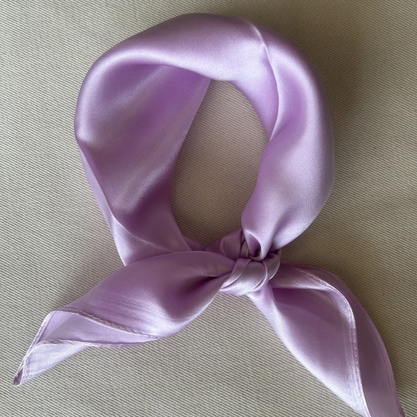 100% Natural Mulberry Silk 21"' x 21" Small Scarf Lavender Light Purple Silk Neckerchief Hair Scarf Bag Silk Scarf Fashion Scarf