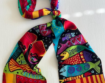 Mulberry Silk Skinny Scarf: Colorful Animal Print Neck Scarf