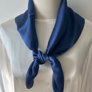 Pure Natural Mulberry Silk Scarf 26' x 26 Medium Dark Blue Plain Silk Neckerchief Hair Scarf Silk Scarf Gift Fashion Scarf for Her Him image 3