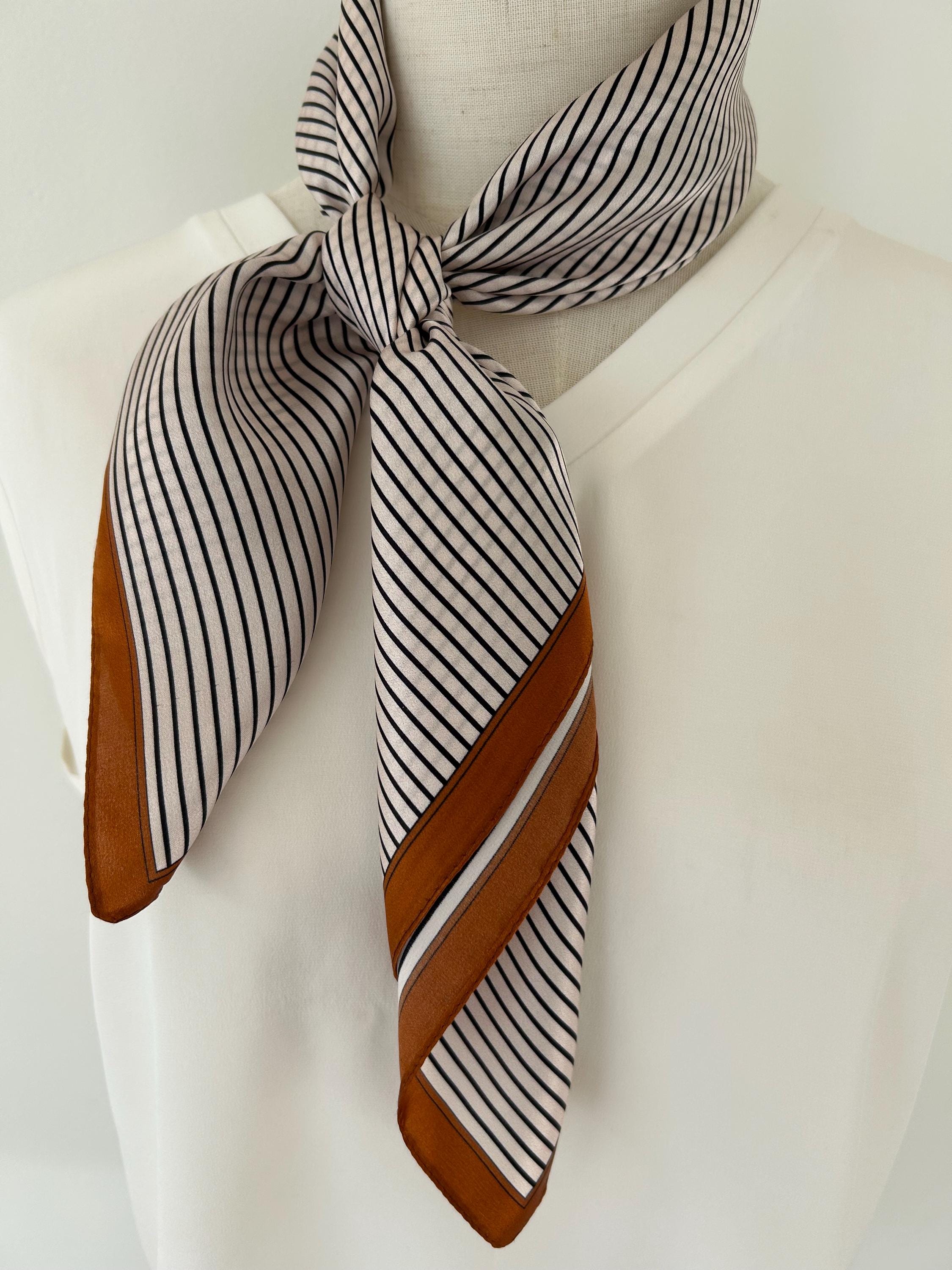 Mulberry Silk Scarf: Beige Striped Burnt Orange Square  display picture 1