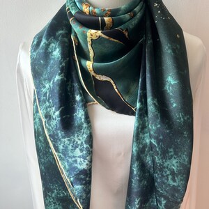 Pure Natural Mulberry Silk Large Square Scarf 43" x 43" Vibrant Green Silk Shawl Turquoise Green Silk Neck Scarf Head Hair Silk Wrap Gift