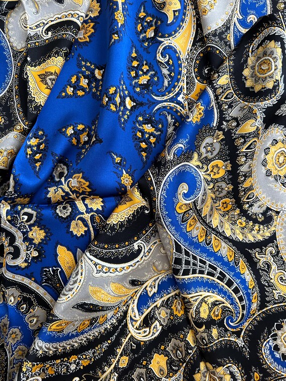 Mulberry Silk Scarf: Blue & Gold Floral Print, Hand-rolled  display picture 2