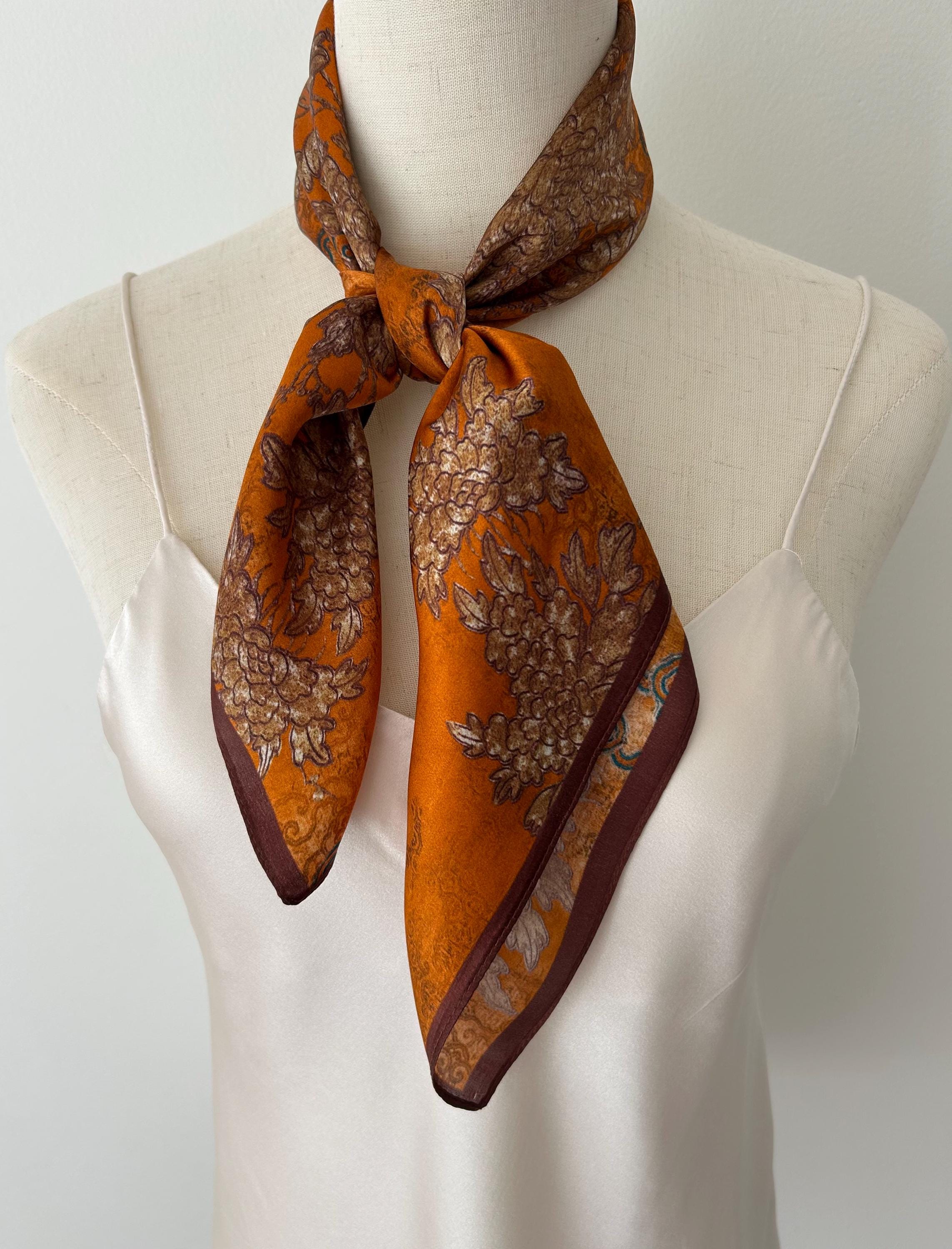 Mulberry Silk Scarf: Orange Antique Chrysanthemum Print (26