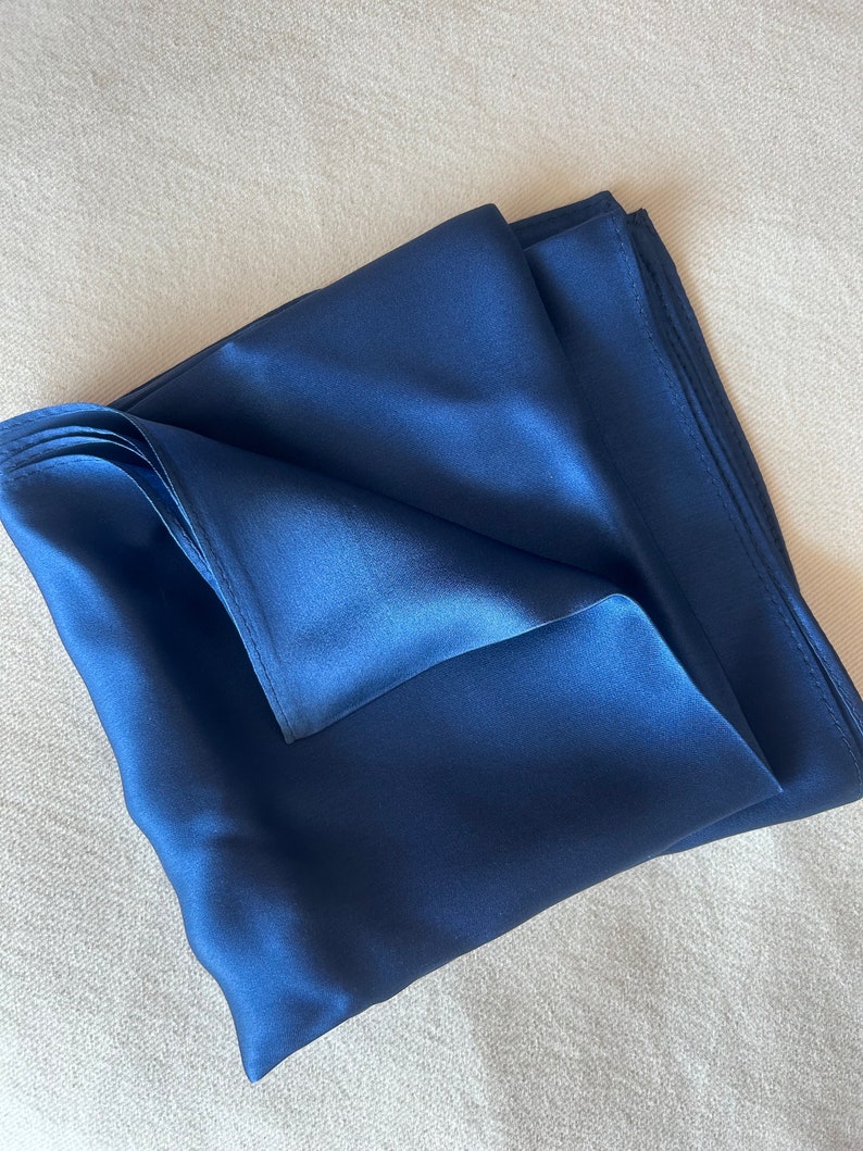 Pure Natural Mulberry Silk Scarf 26' x 26 Medium Dark Blue Plain Silk Neckerchief Hair Scarf Silk Scarf Gift Fashion Scarf for Her Him image 8