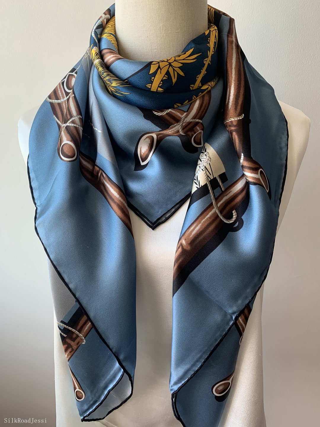 Rory Hutton Blue-Multicolored Silk Print Scarf