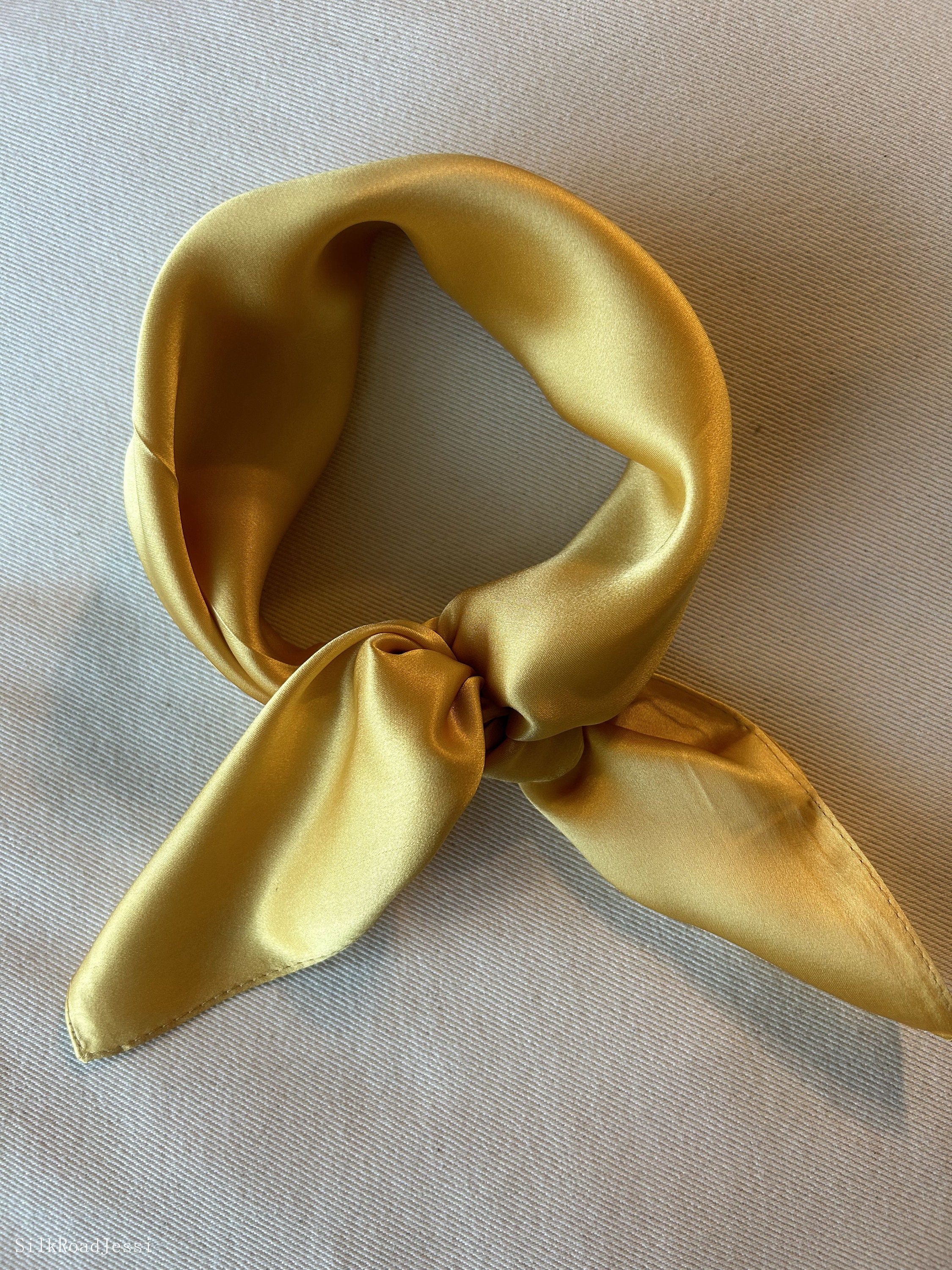 100% Natural Mulberry Silk Scarf 21” x 21" Plain Silk Scarf Yellow Saffron Scarf Silk Neckerchief Silk Hair Scarf Bag Scarf Small Scarf Gift