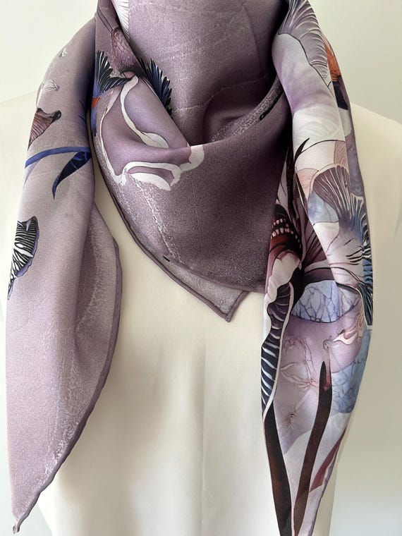 Purple Flower Mulberry Silk Neck Scarf Holzlrgus 100% Mulberry Silk Neck Scarf 21 main image 4