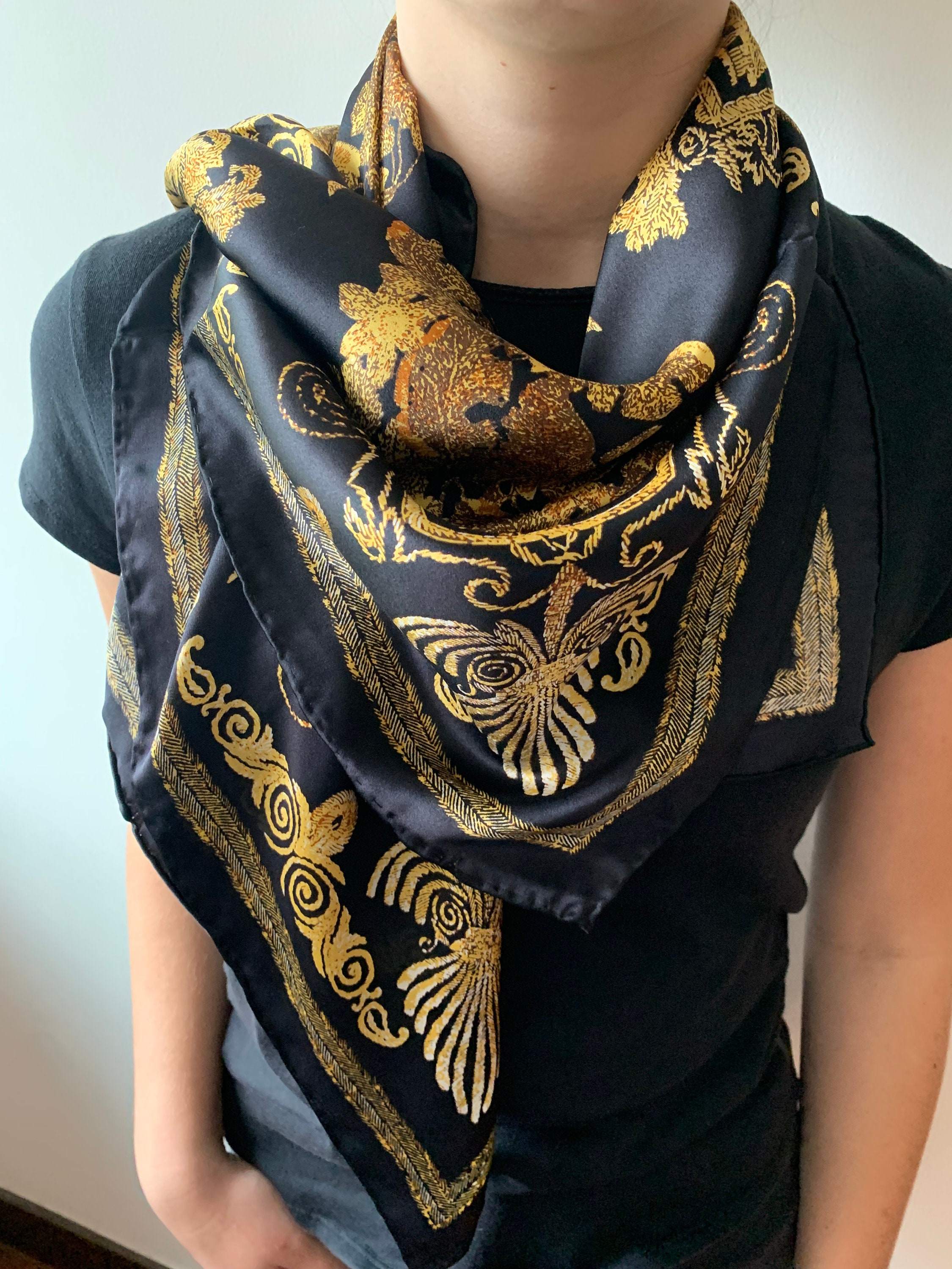 Mulberry Silk Scarf: Golden Palace Print, Black & Gold (43