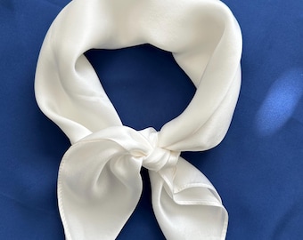 White Mulberry Silk Scarf, Small Square Neckerchief (21" x 21")