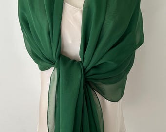 Summer Green Mulberry Silk Chiffon Scarf: Sheer Shawl (71"x43")