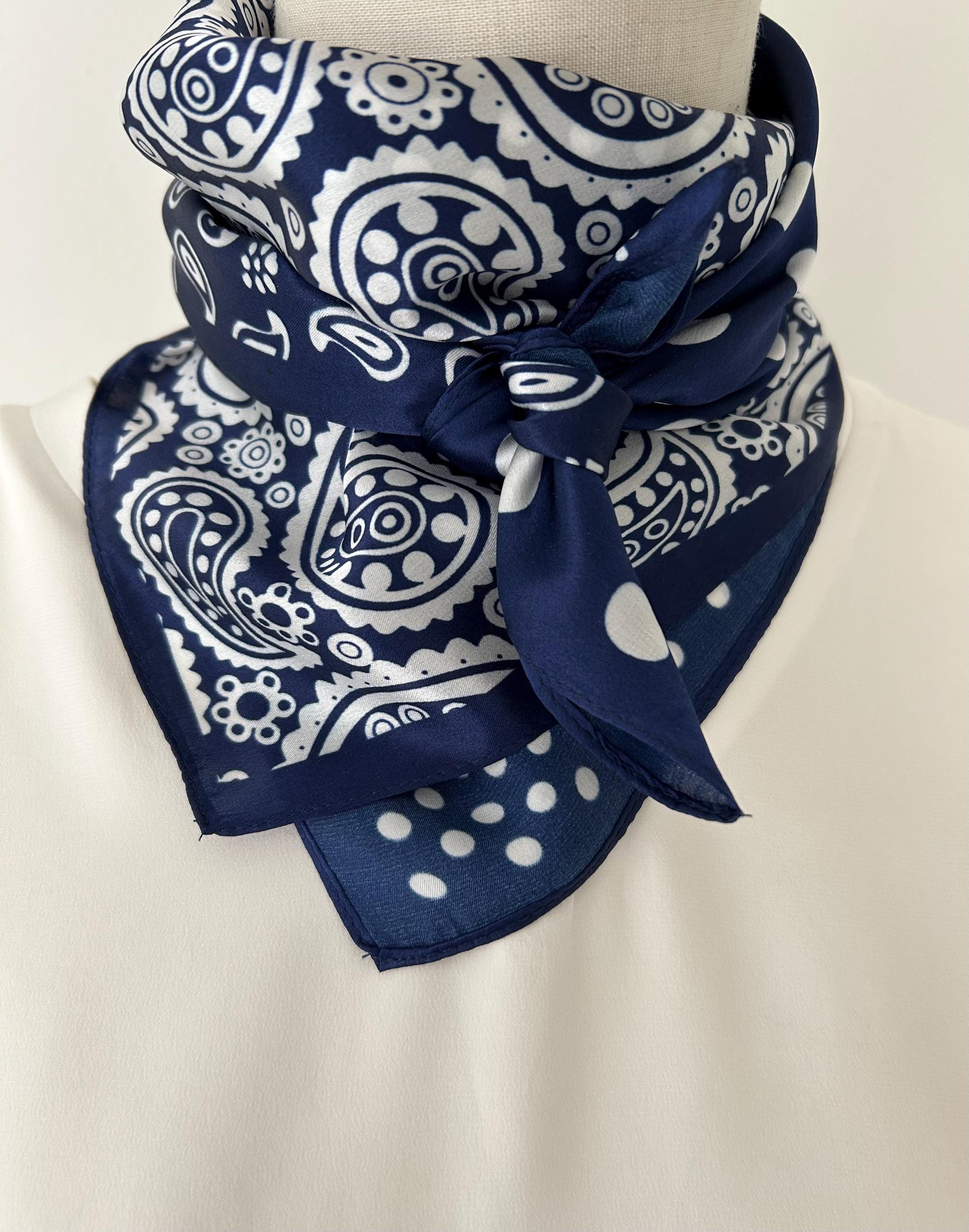 Mulberry Silk Scarf: Navy Blue Pattern Polka Dot Paisley  display picture 3