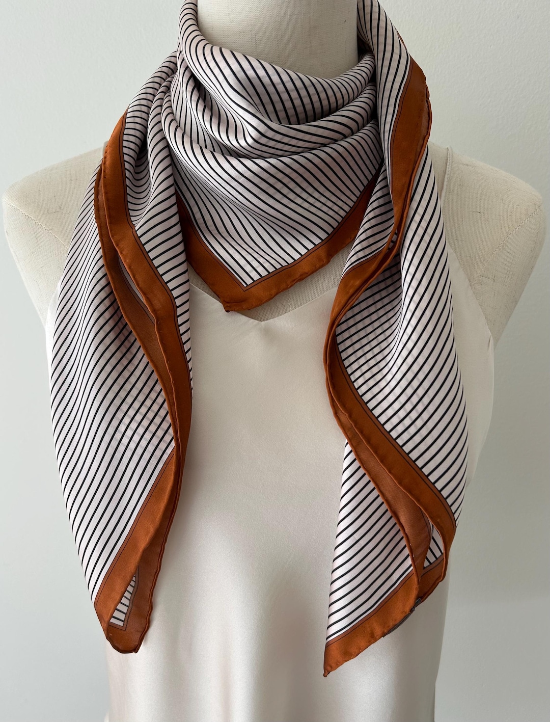 Mulberry Silk Scarf: Beige & Brown Striped Neck Scarf, 35  display picture 3