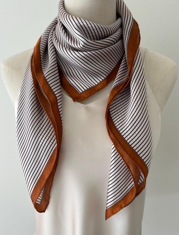 Mulberry Silk Scarf: Beige & Brown Striped Neck Scarf, 35  display picture 1